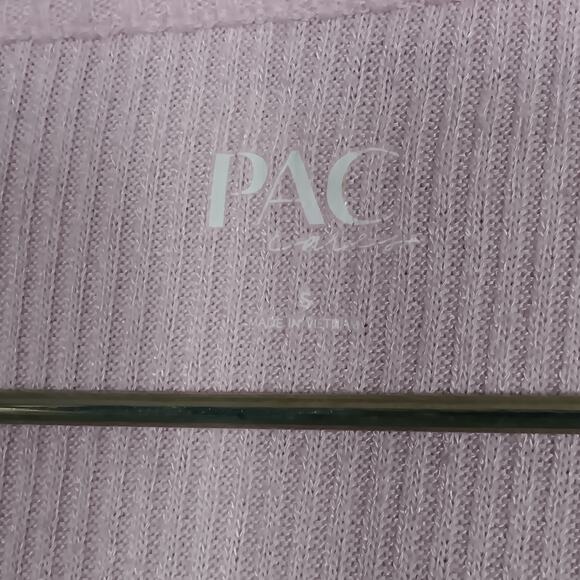 PAC Cares Ribbed Cropped Top Size Small Soft Pastel PInk Long Sleeve Wide Neck - Picture 3 of 8